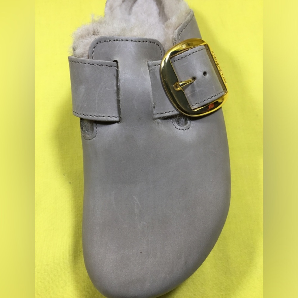 Birkenstock Boston Big Buckle Shearling Taupe Faux-Fur lined Clog SZ 40 - Picture 7 of 11